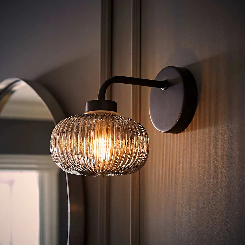 Ribbed glass wall light